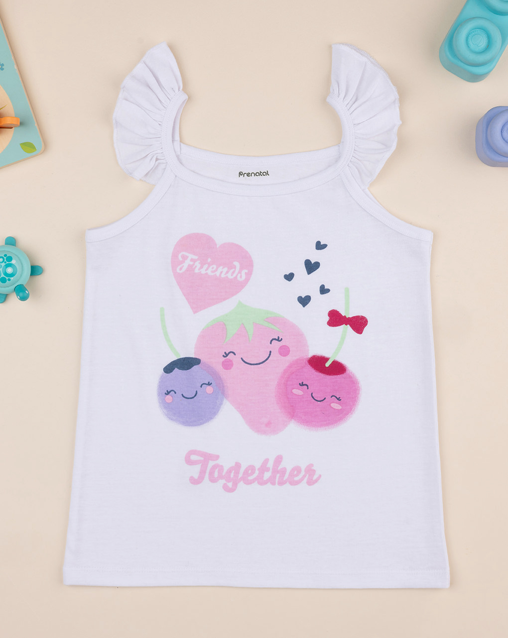 Canotta bimba bianca frutta e frill