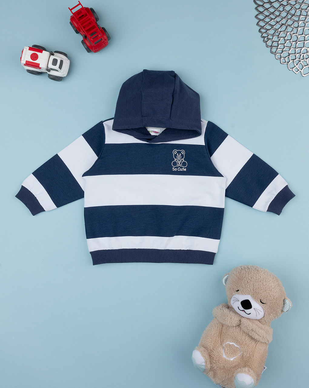 Felpa bambino con cappuccio righe bianche/blu