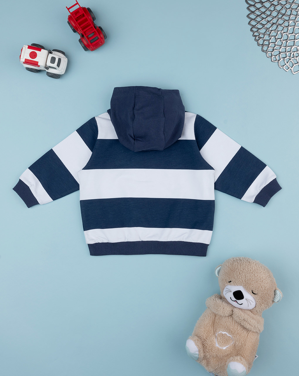 Felpa bambino con cappuccio righe bianche/blu