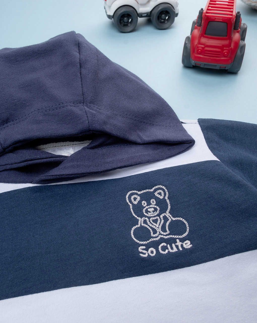Felpa bambino con cappuccio righe bianche/blu