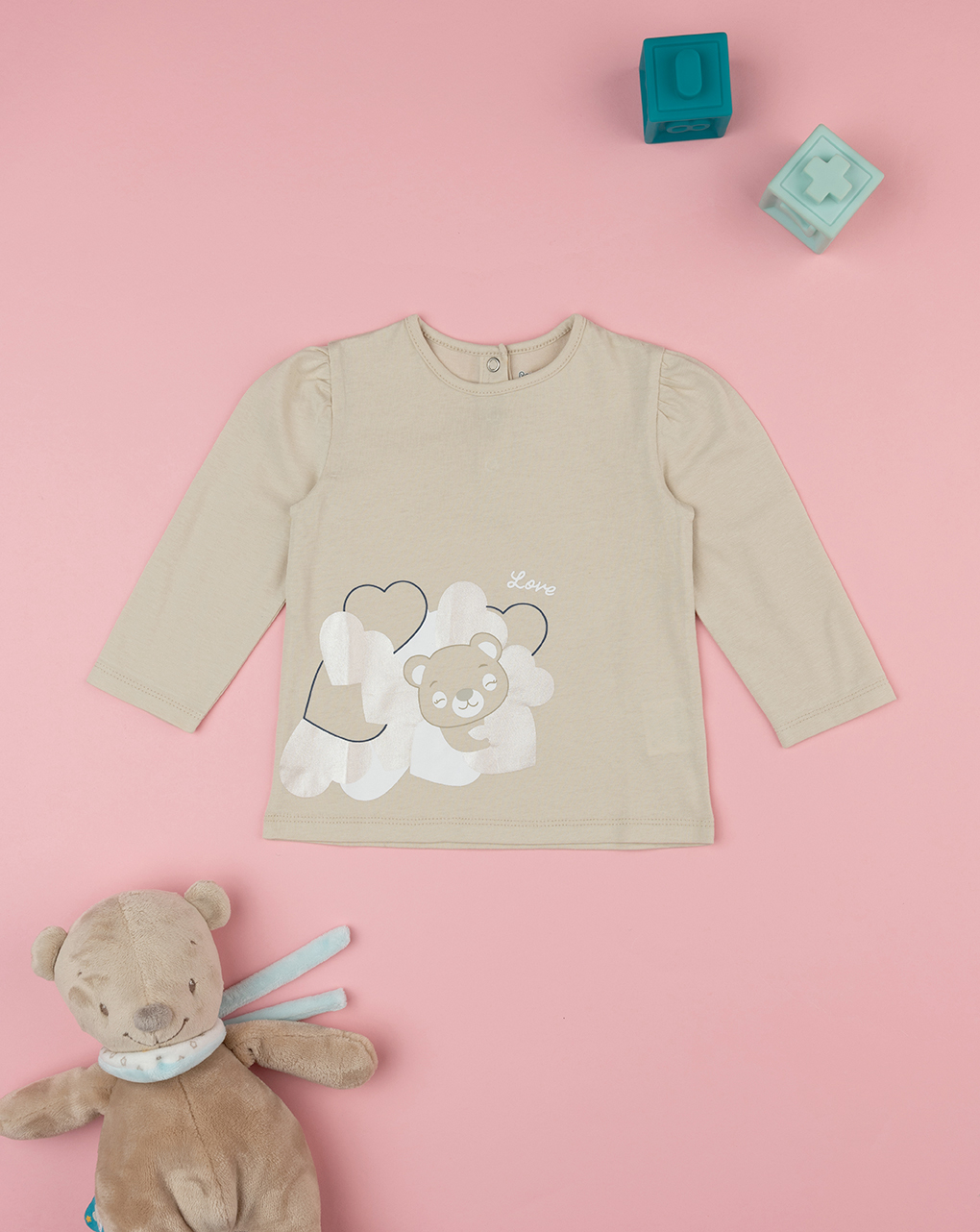 T-shirt bimba beige orsetto nanna