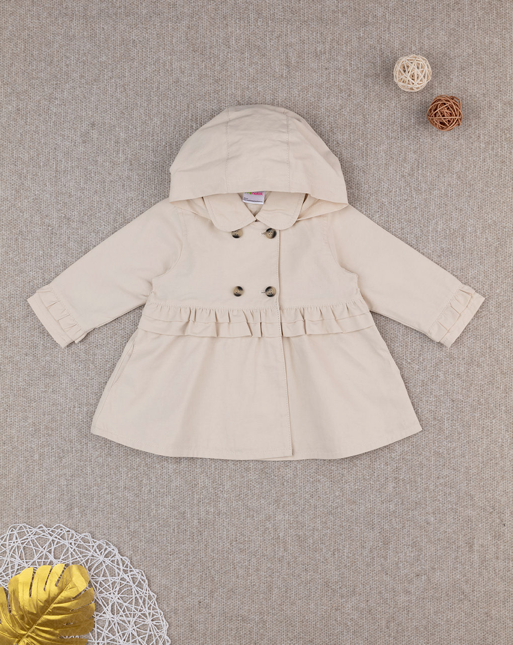 Giacca trench  con cappuccio bimba beige