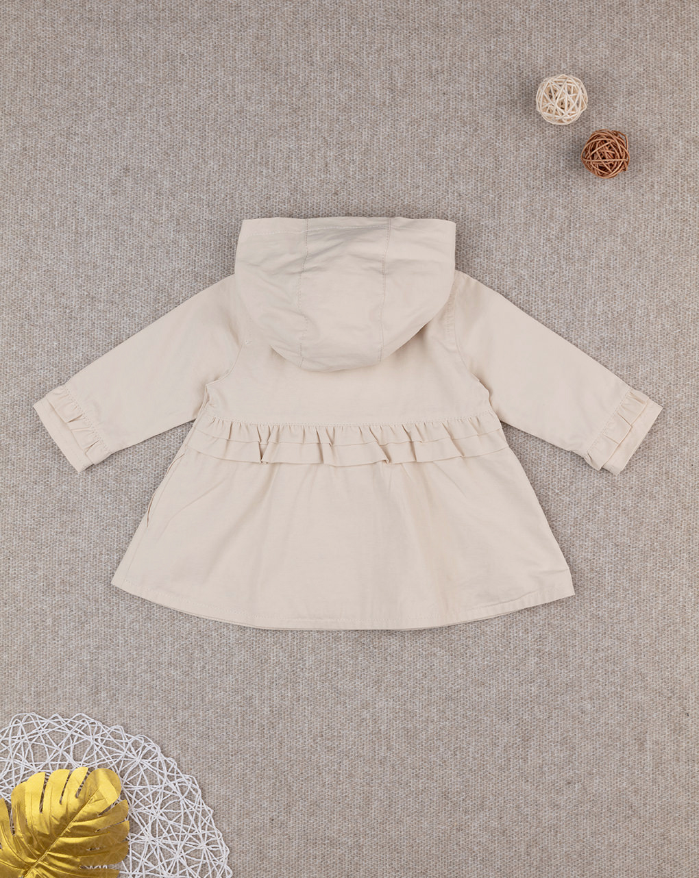 Giacca trench  con cappuccio bimba beige