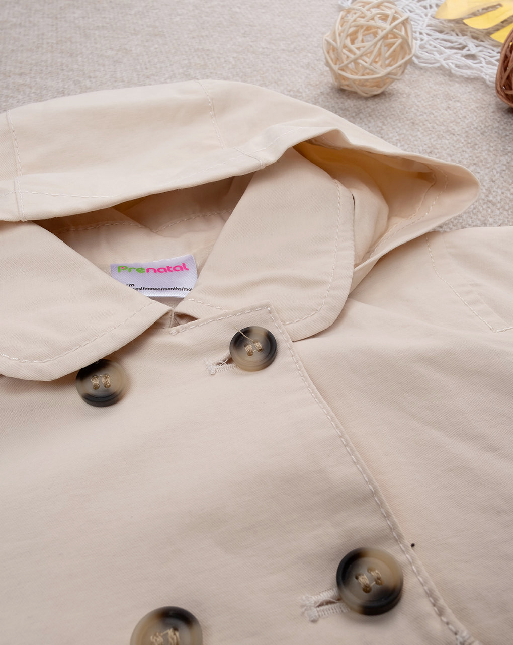 Giacca trench  con cappuccio bimba beige