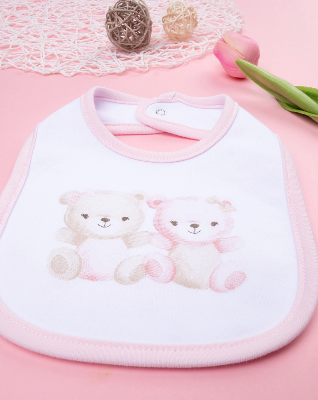 Bavaglino bimiba rosa stampato orsi