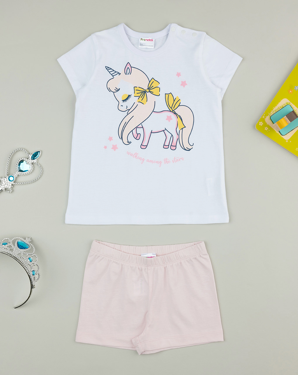 Pigiama bimba bianco/rosa unicorno