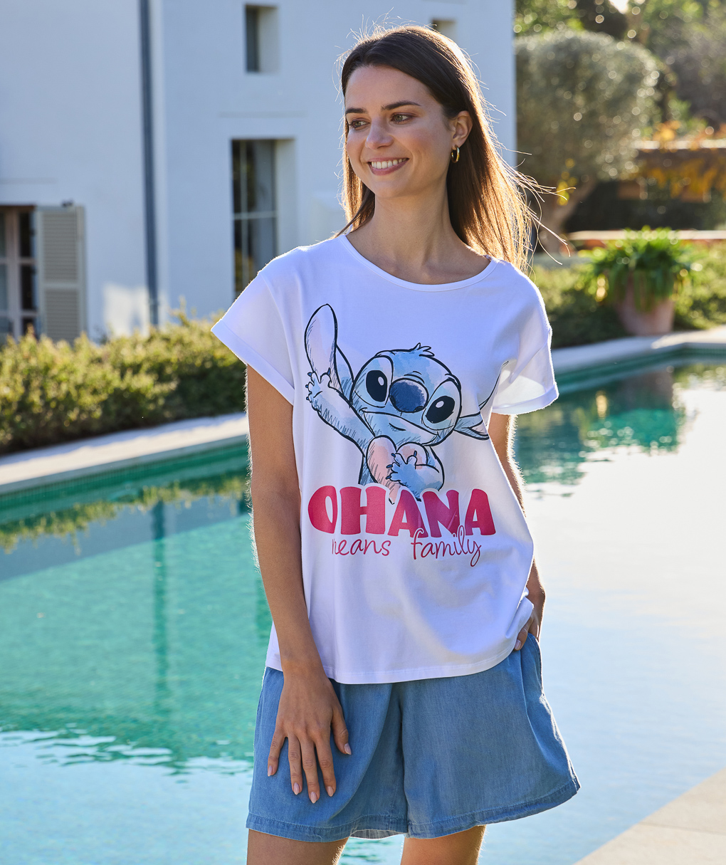 T-shirt da donna bianca con stampa "ohana"