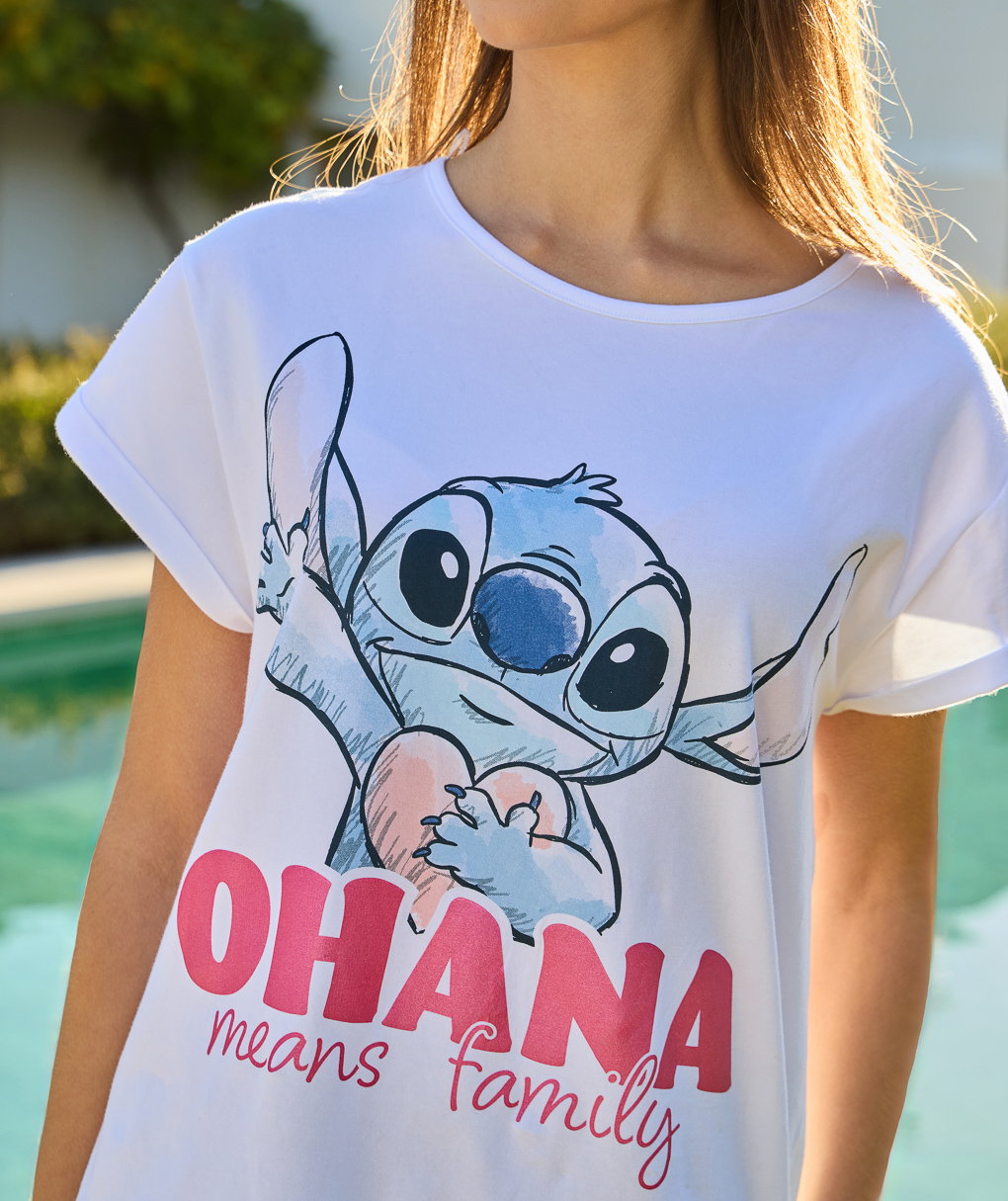 T-shirt da donna bianca con stampa "ohana"