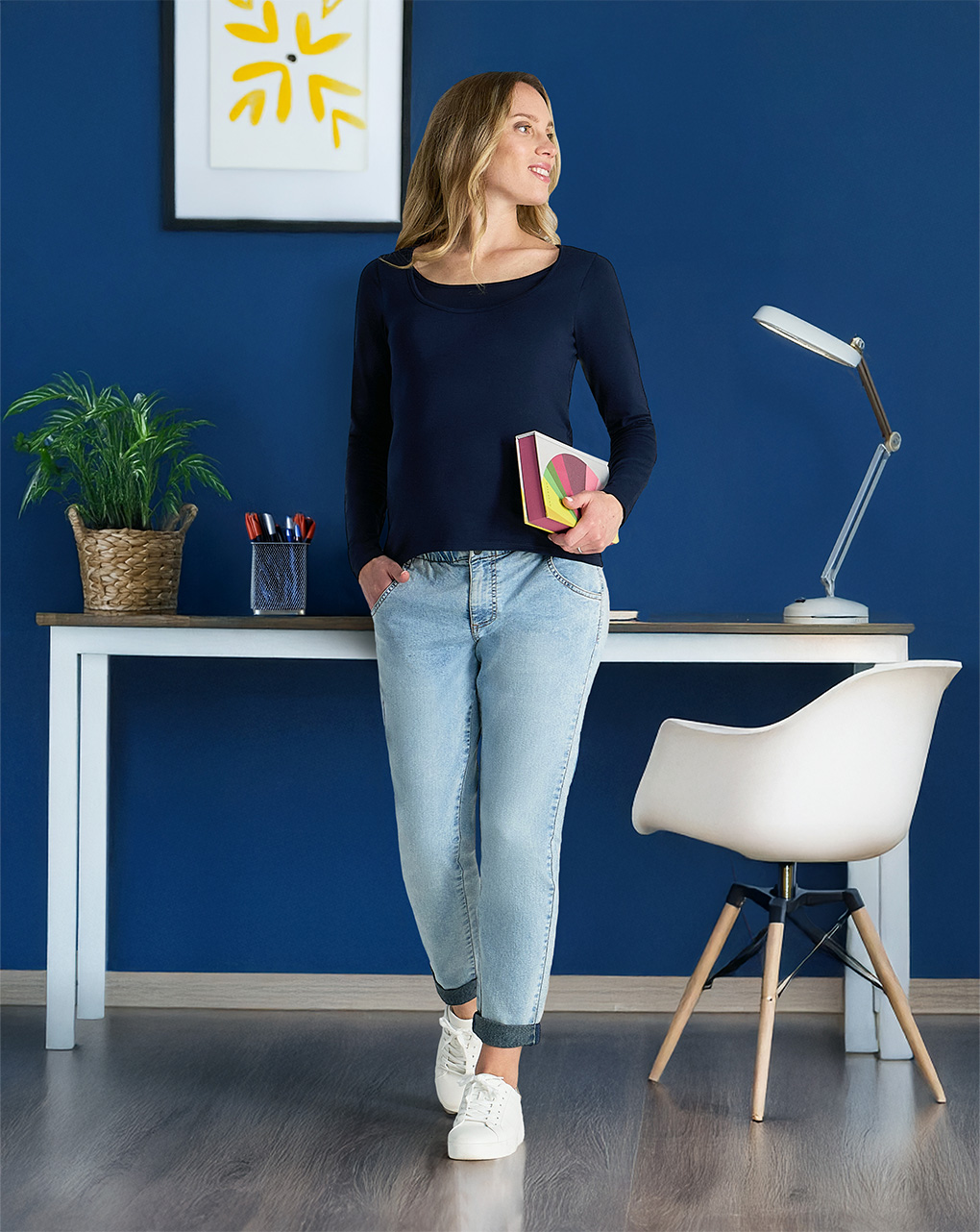 Pantalone premaman in denim chiaro