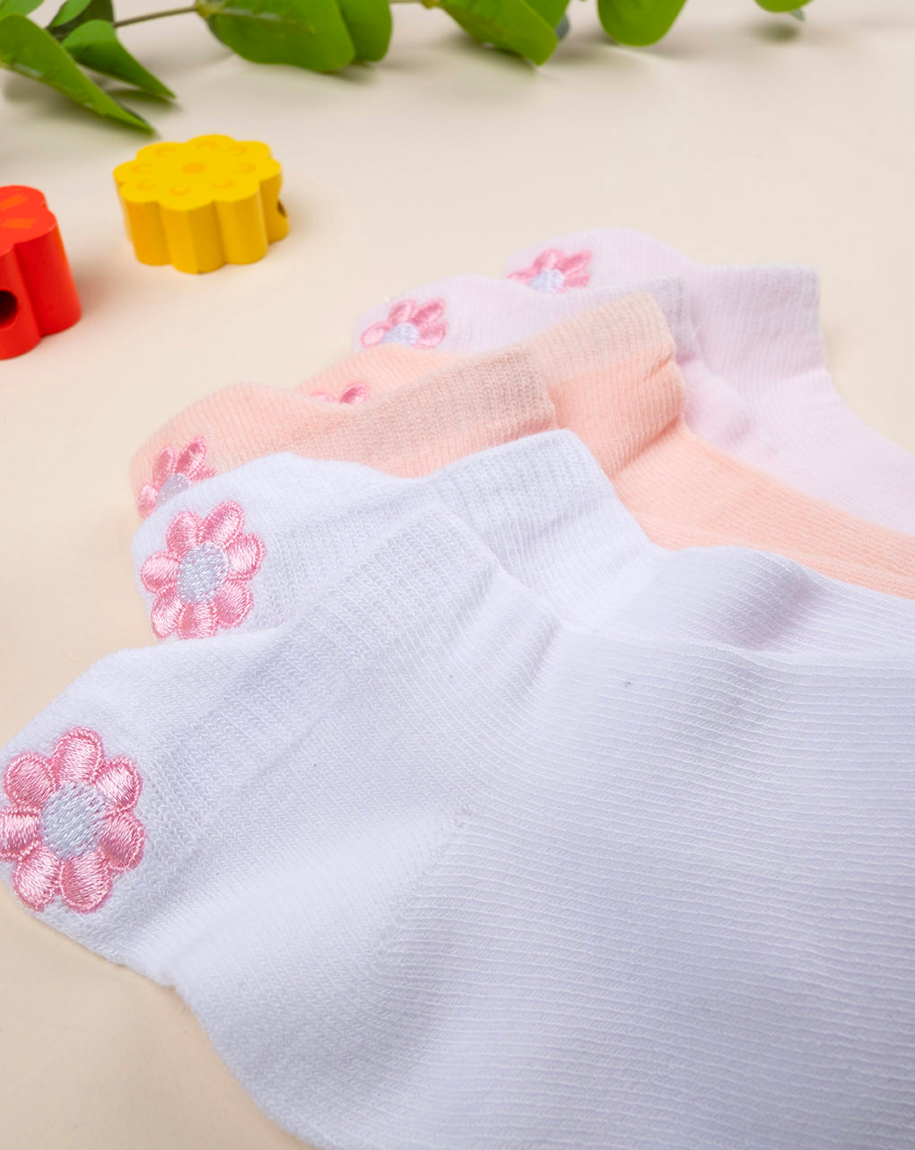 Pack 5 calze corte bambina ricamo margherita