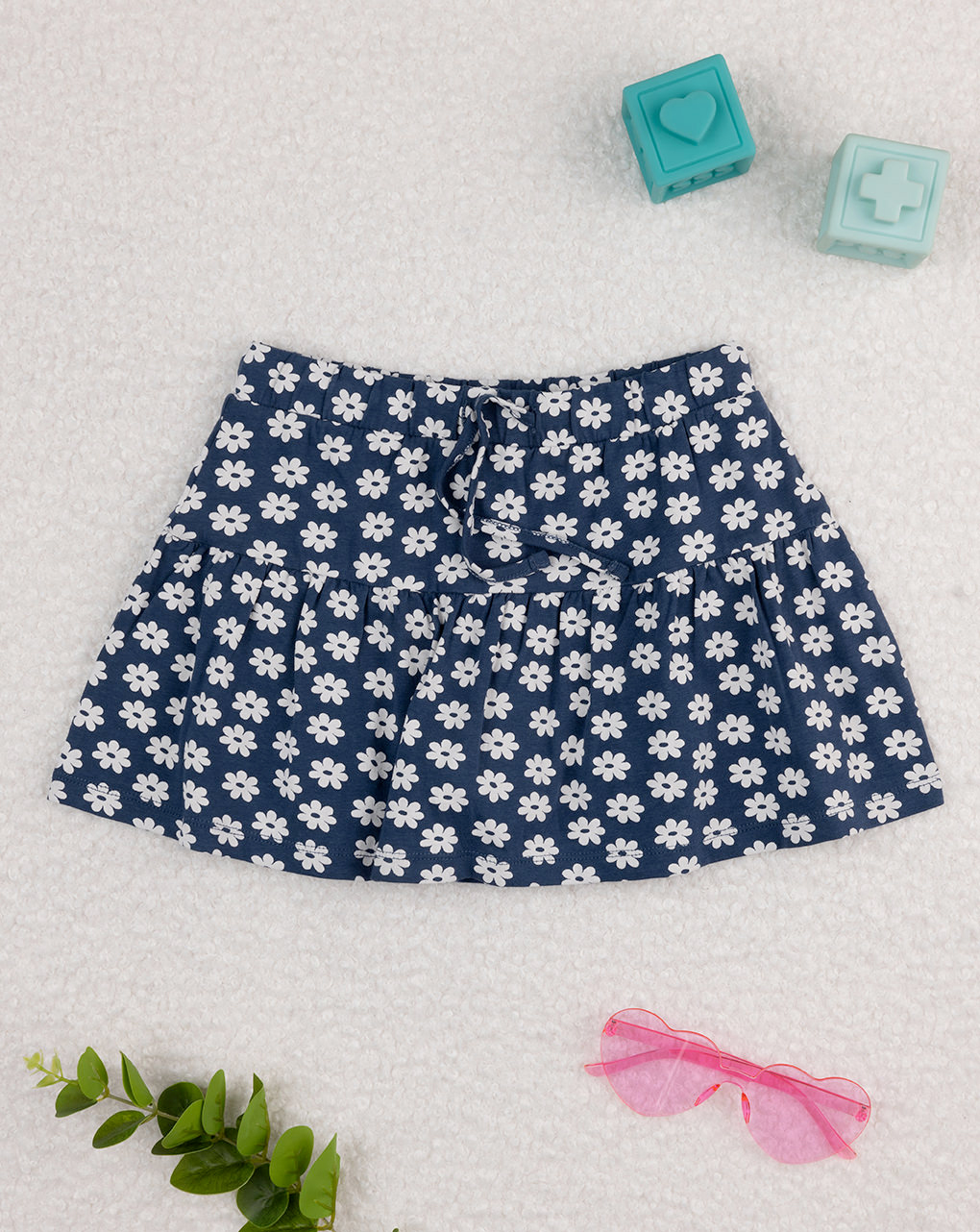 Shorts/gonna bimba blu stampa margherite