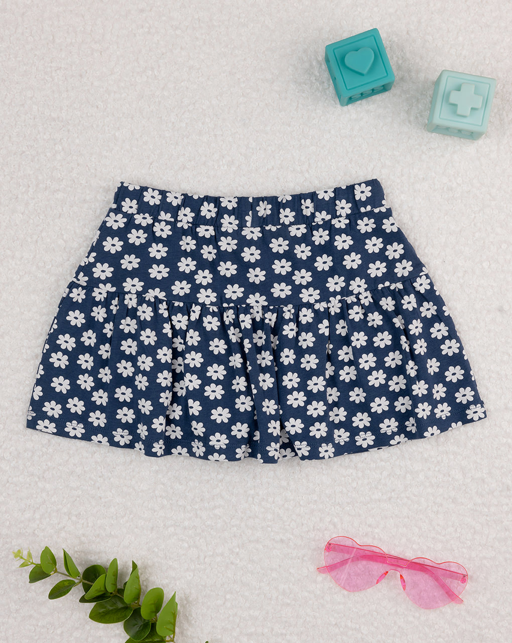 Shorts/gonna bimba blu stampa margherite