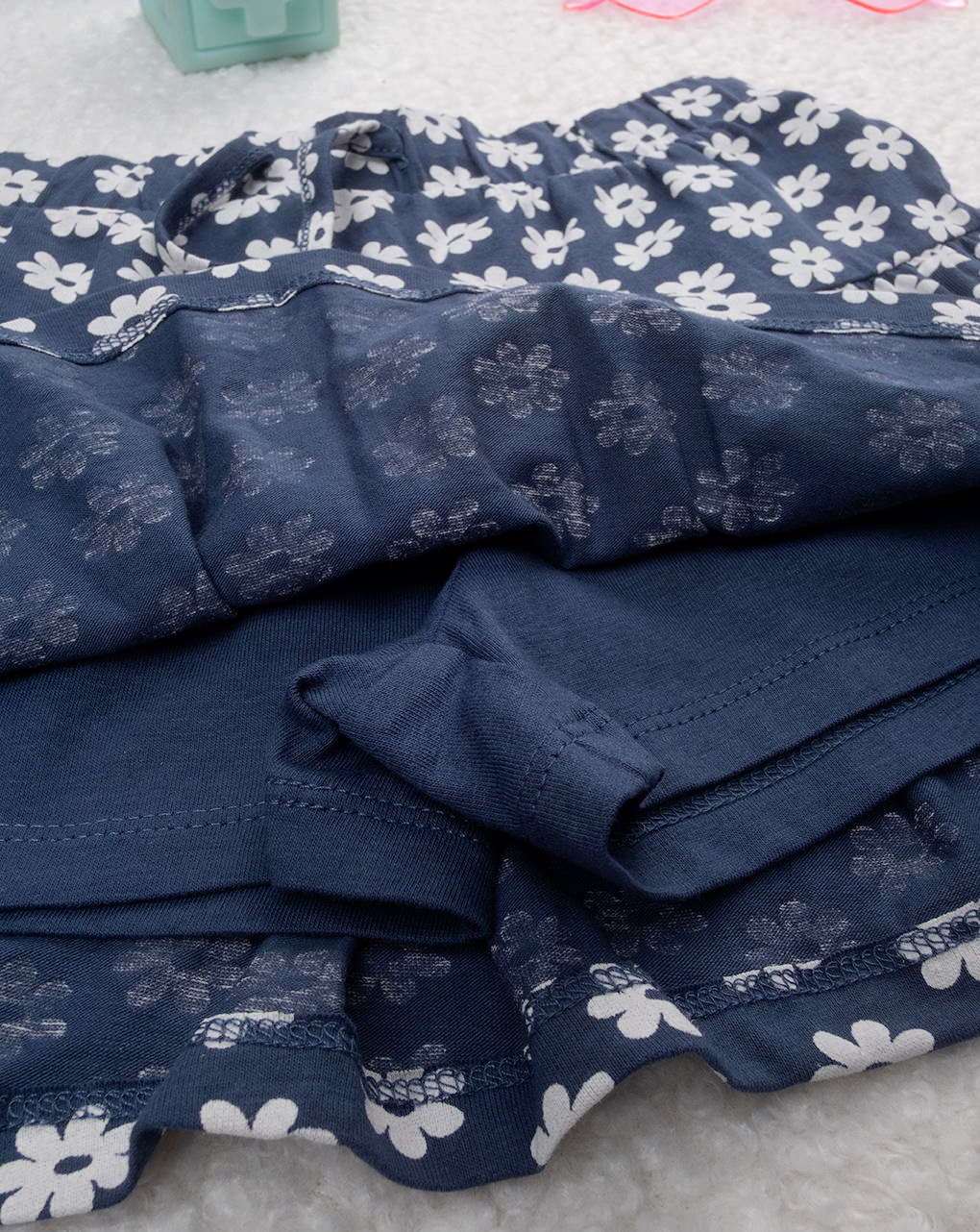 Shorts/gonna bimba blu stampa margherite