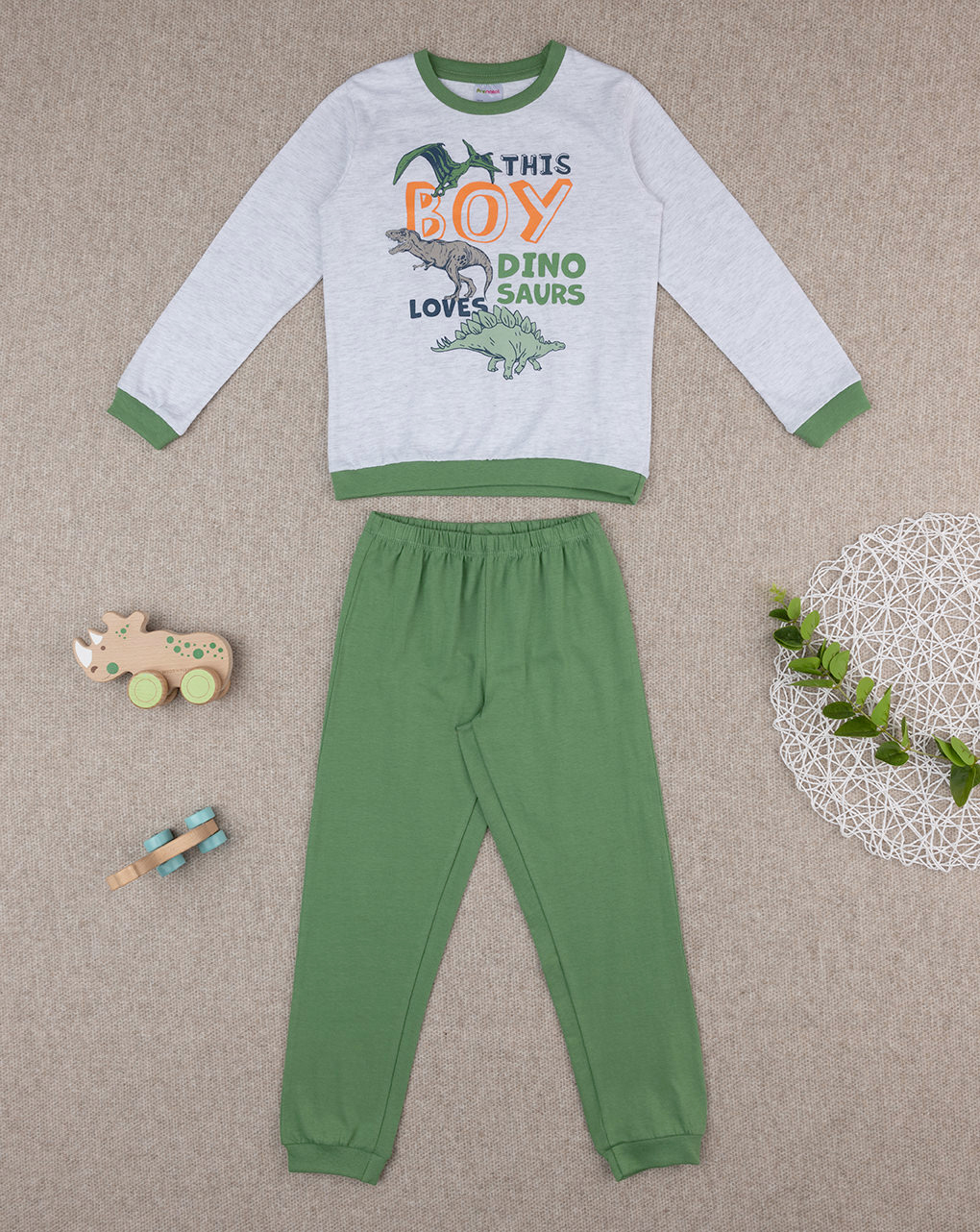 Pigiama bimbo bianco/verde dino