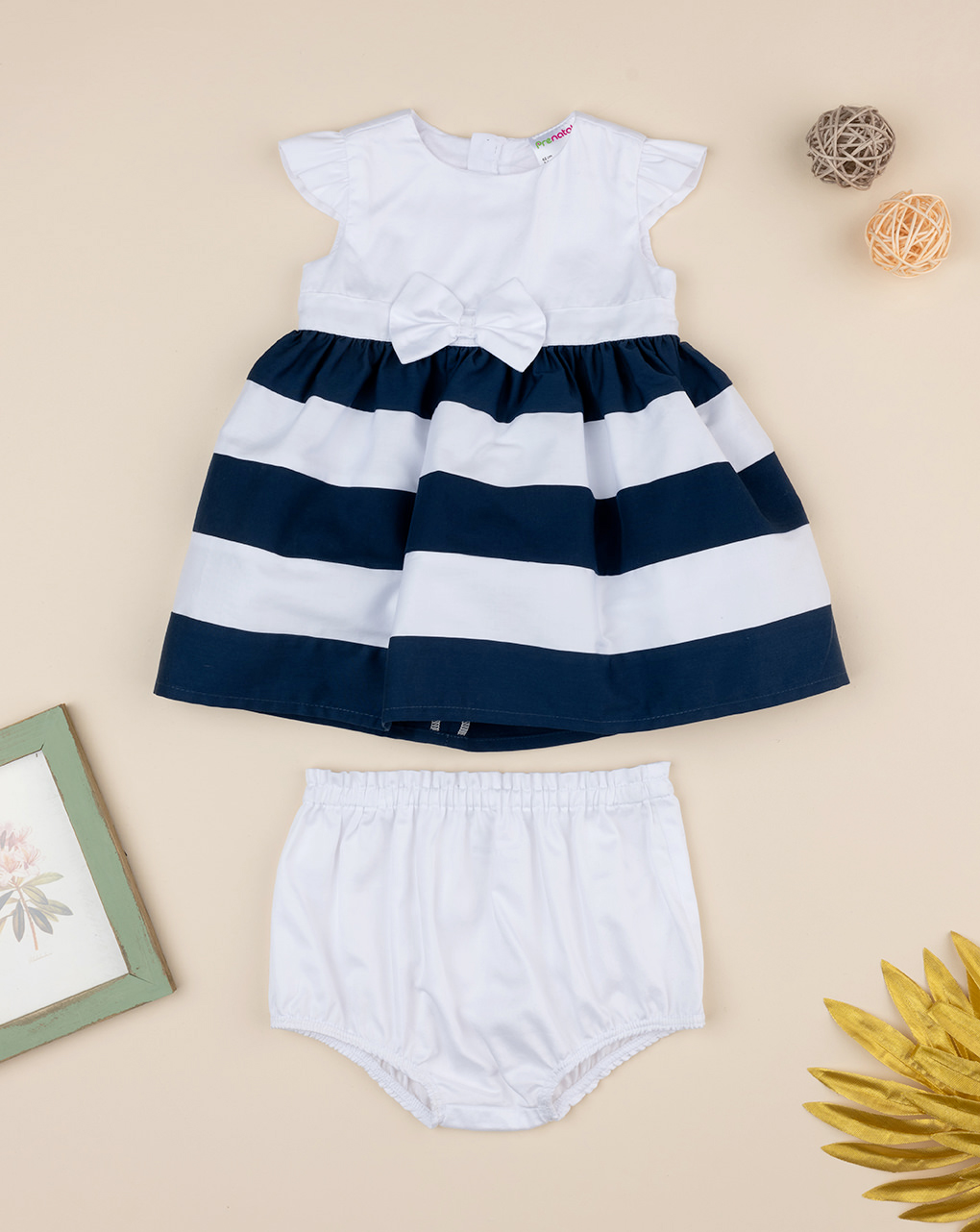 Abito rigato bianco/blu bimba con fiocco