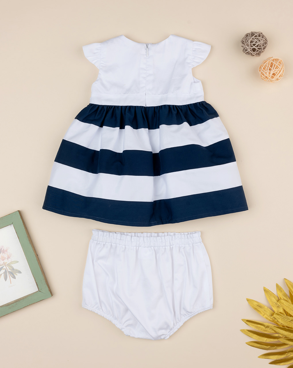 Abito rigato bianco/blu bimba con fiocco