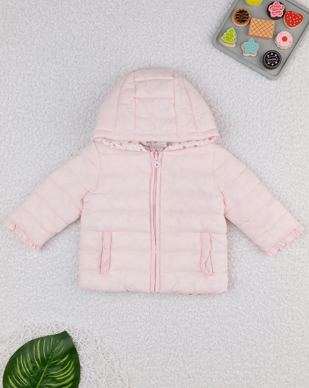 Piumino bimba rosa con cappuccio