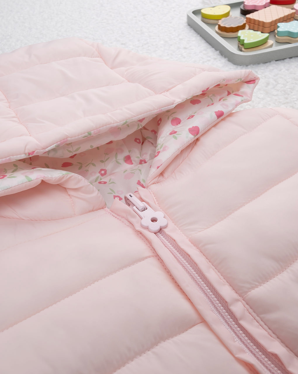 Piumino bimba rosa con cappuccio