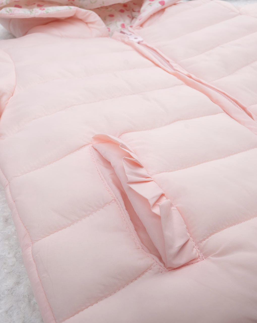Piumino bimba rosa con cappuccio