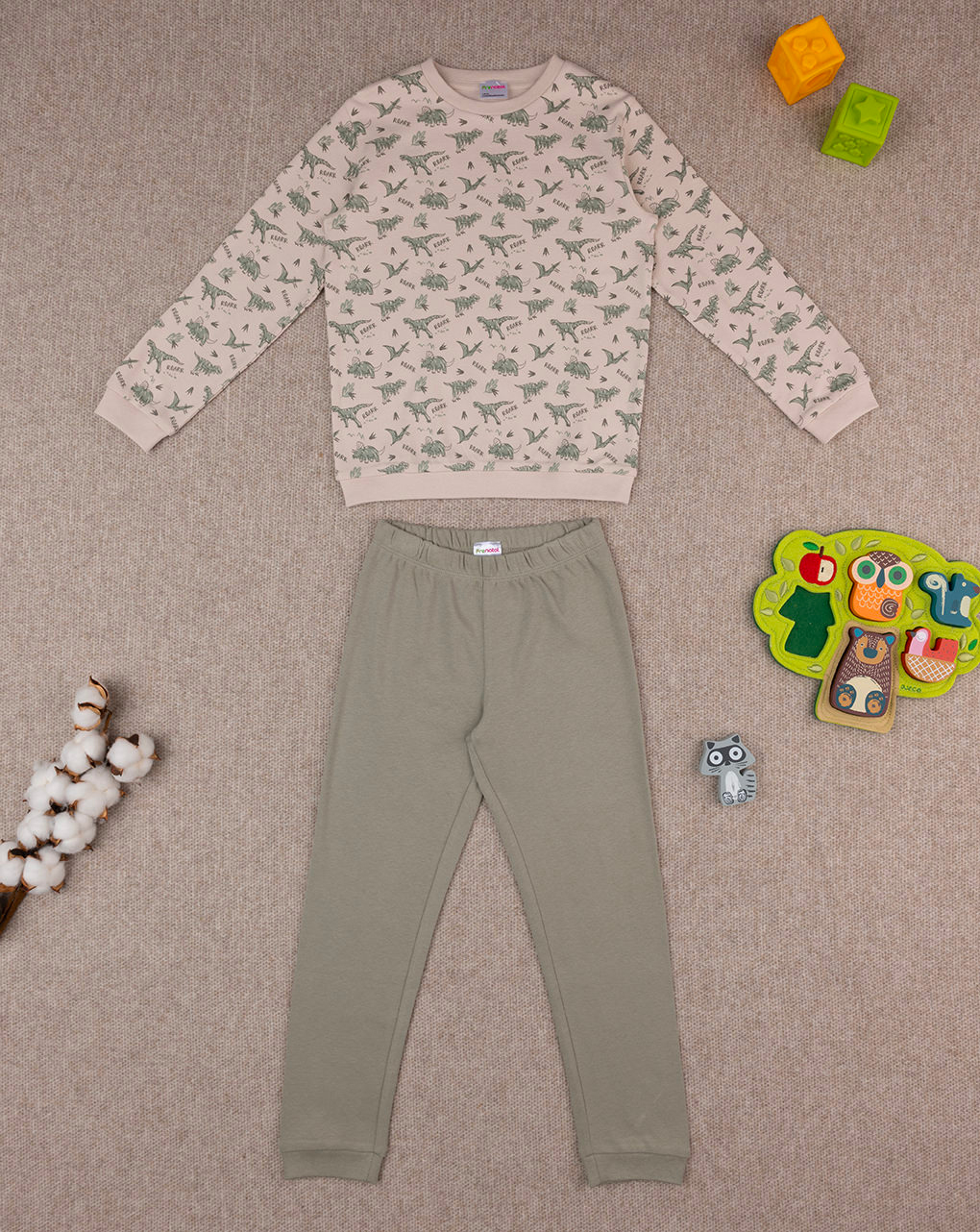 Pigiama due pezzi bimbo beige/verde