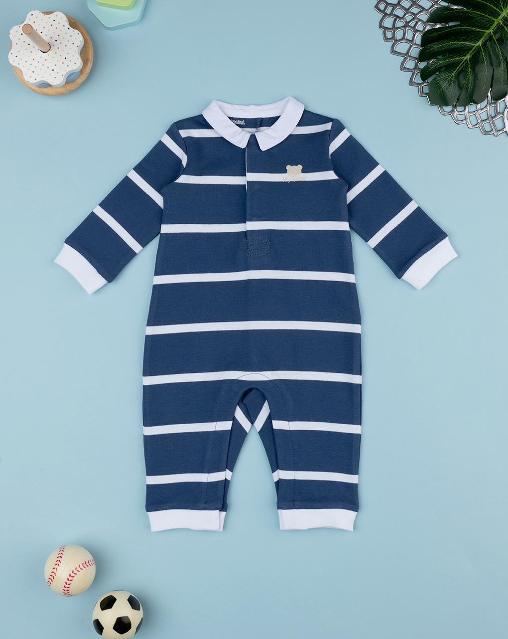 Tutina neonato rigata blu/bianco