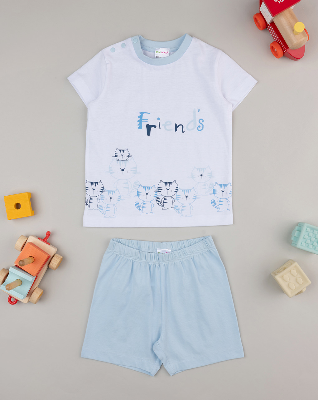 Pigiama bimbo bianco/azzurro gatti