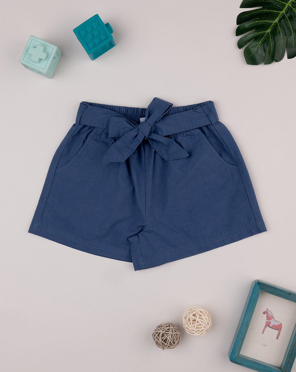 Short popeline bimba blu con fusciacca