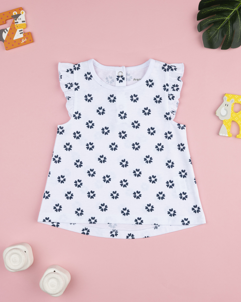 Canotta bimba bianca/blu fiori