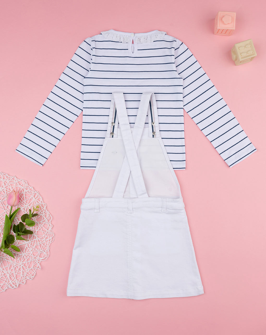 Completo bimba maglia righe + pinafore