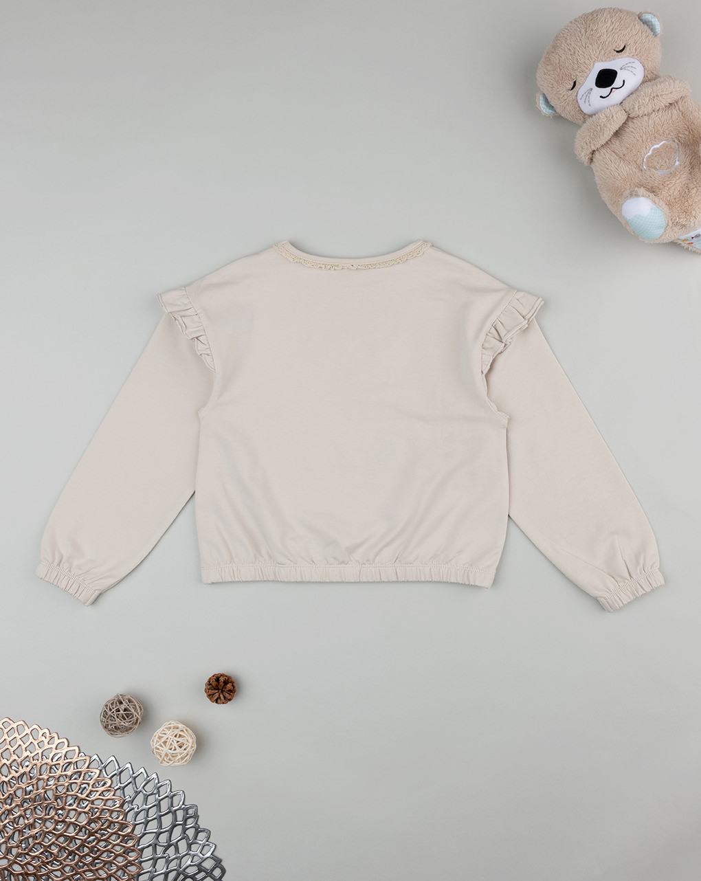 Maglia beige bambina fiori e rouches