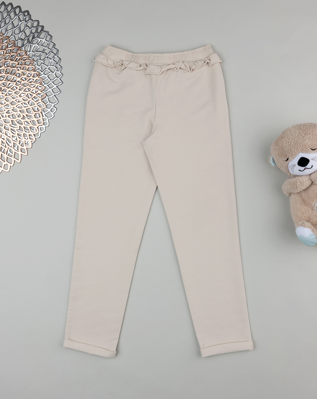 Pantalone lungo beige bambina fiori