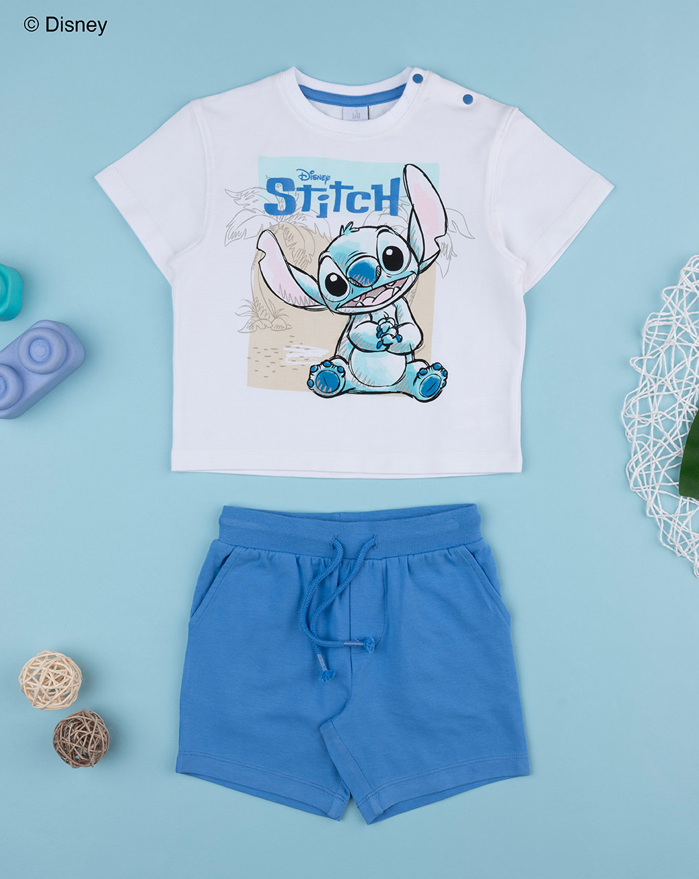Completo bimbo stitch bianco/blu