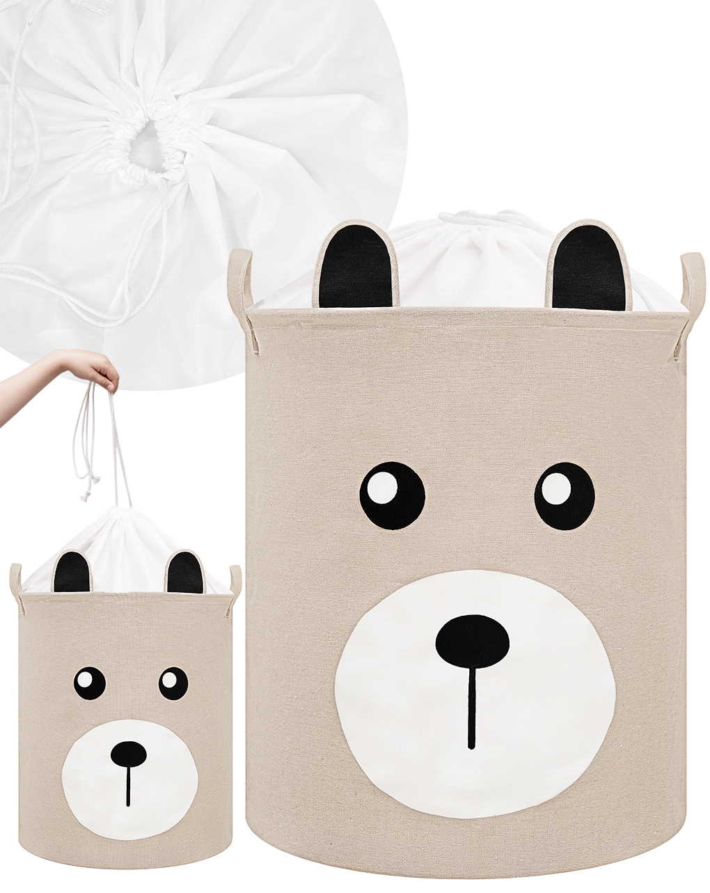 Essme Cesto Portabiancheria Pieghevole Per Bambini - In Tela Impermeabile Con Motivo Animale Grigio - 40x40cm - 62.8 Litri