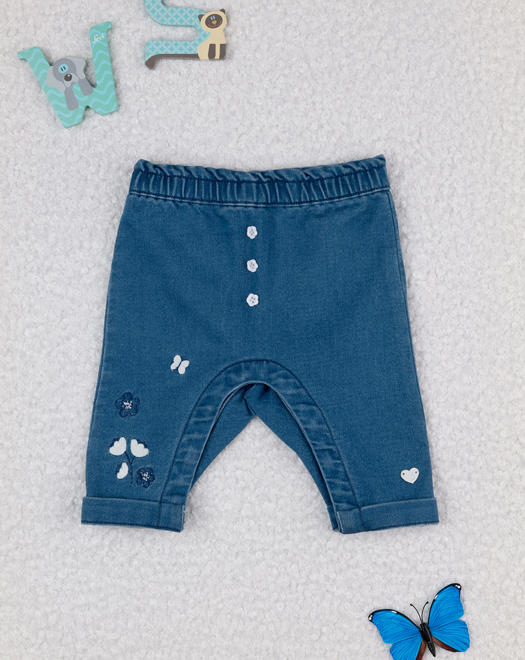 Pantaloni denim bimba con ricami