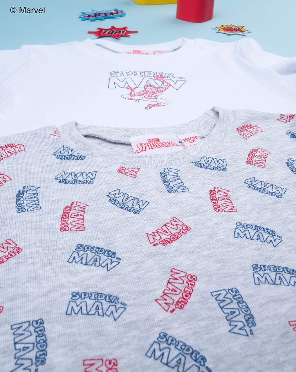 Pack 2 t-shirt bimbo spiderman bianco/grigio