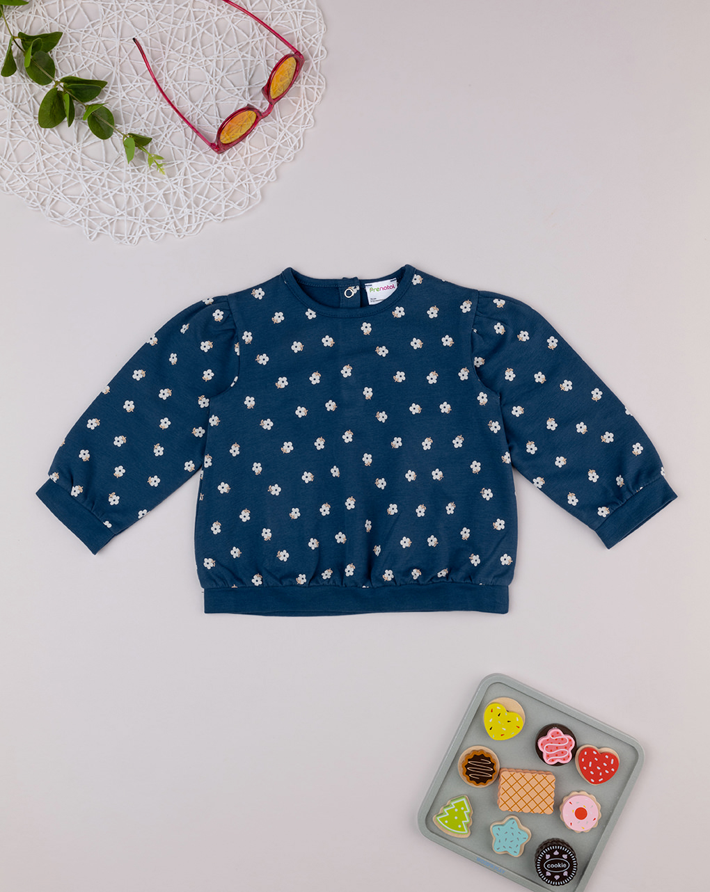 Maglia bimba blu fiori allover
