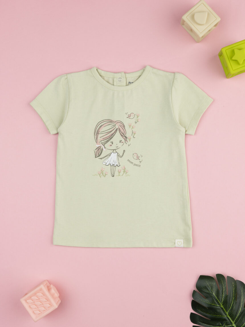 T-shirt bimba verde chiaro con stampa