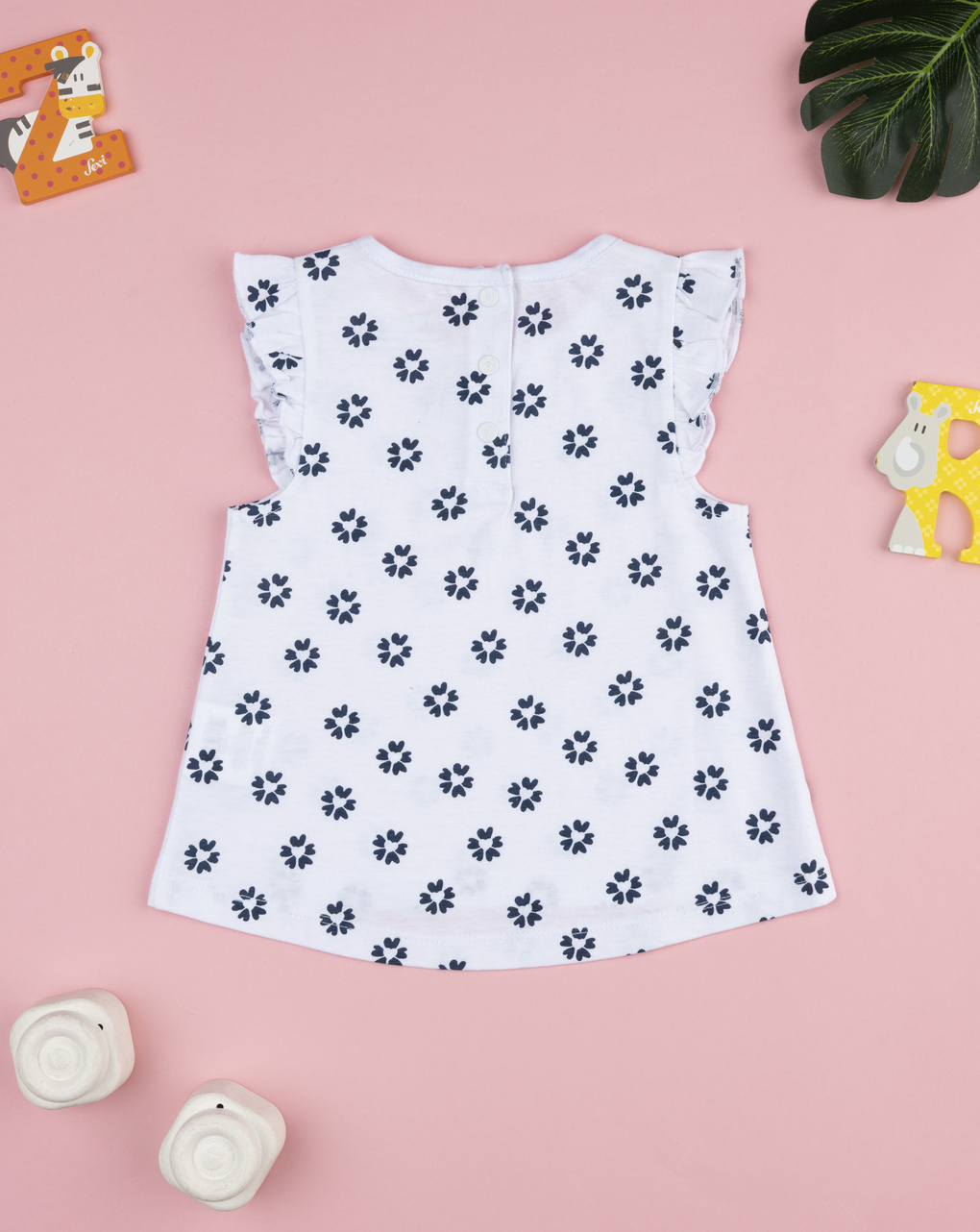 Canotta bimba bianca/blu fiori