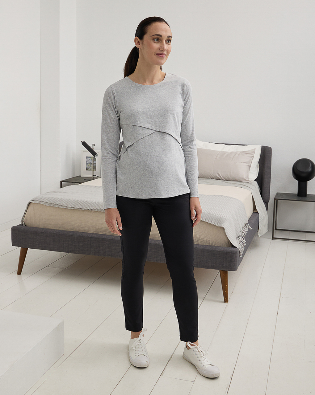 Pantalone premaman nero con fascia alta in vita