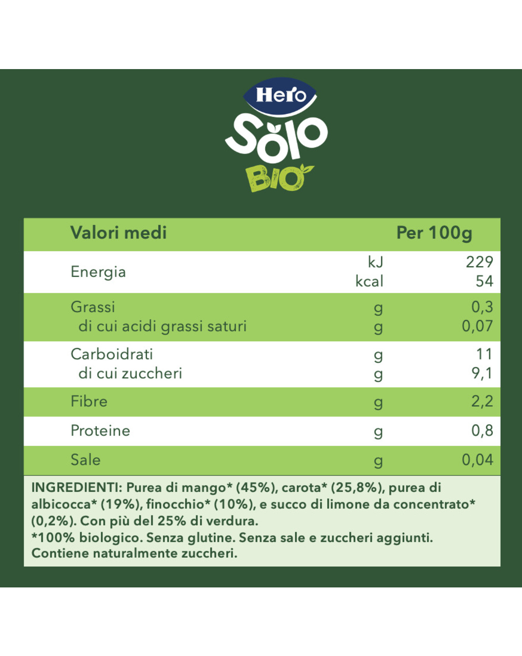 Pouch mango carota albicocca e finocchio 100 gr - hero solo
