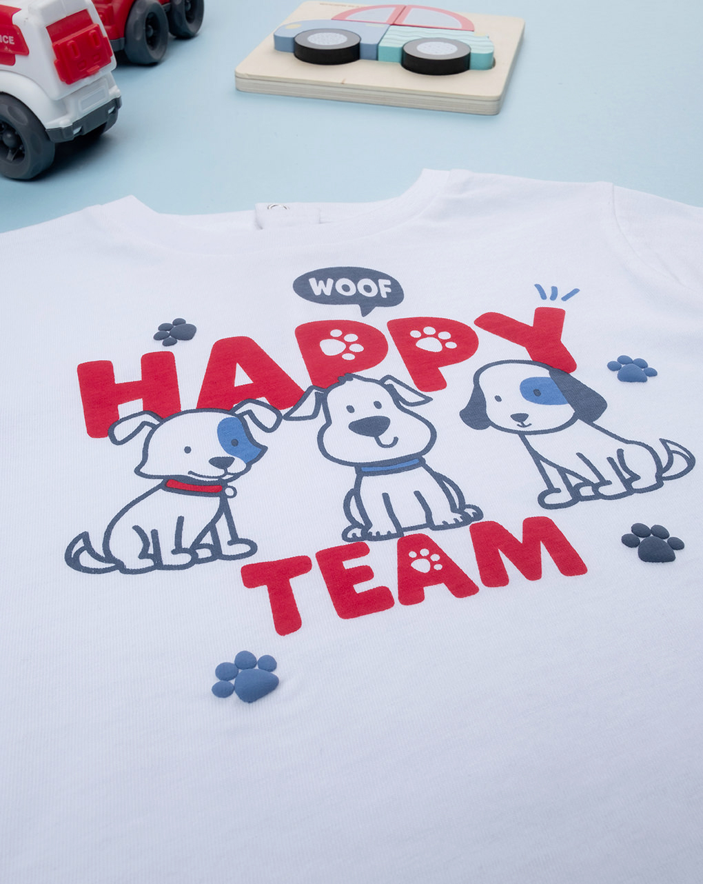 T-shirt bimbo bianca stampata happy team