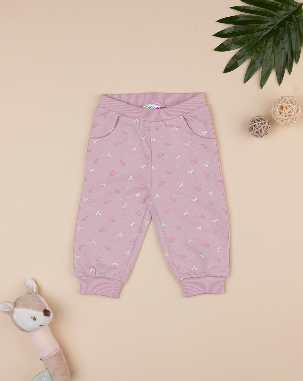 Pantalone bimba rosa fiori allover