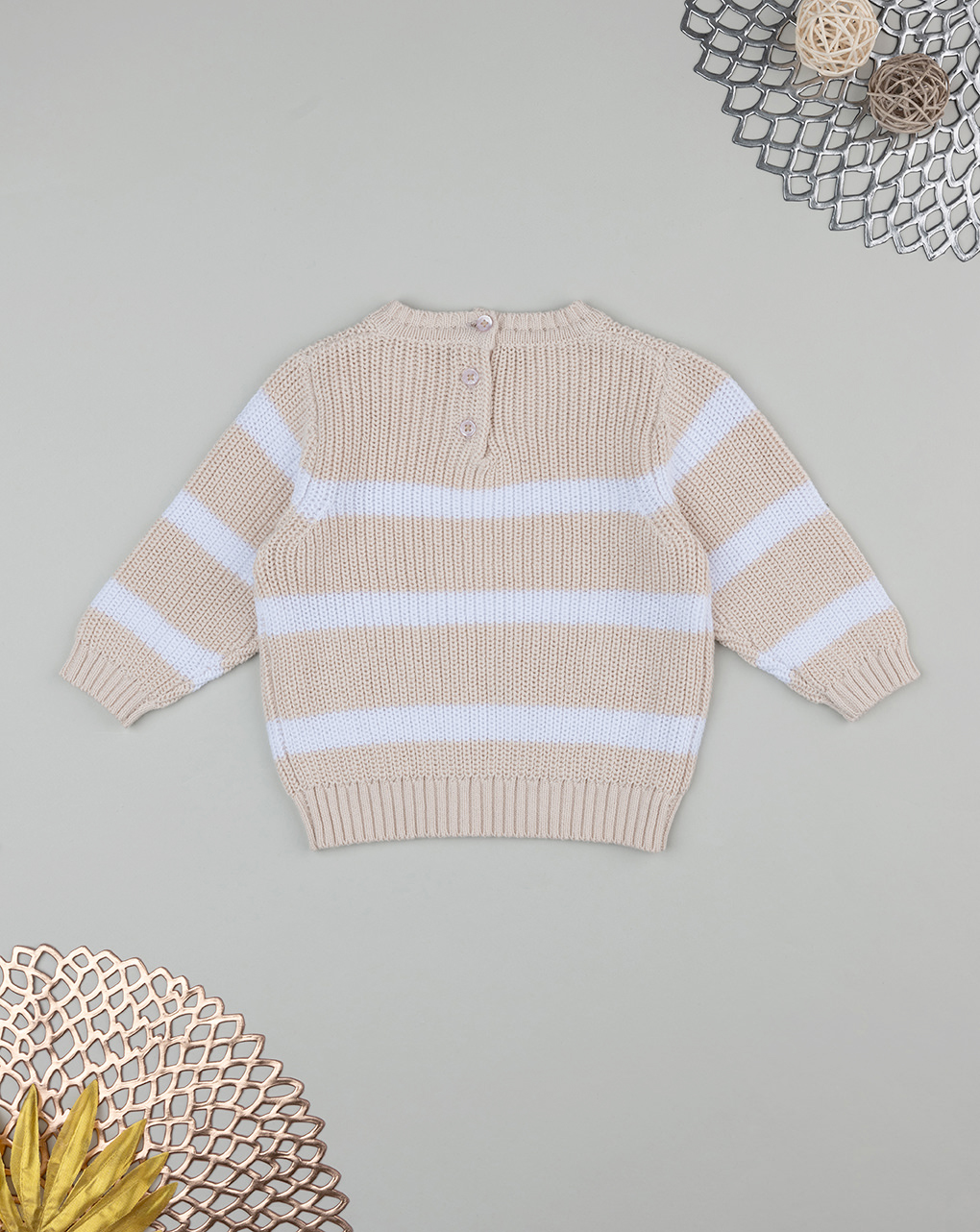 Maglia bimbo contone righe bianche/beige