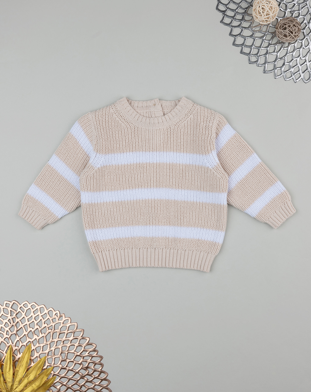 Maglia bimbo contone righe bianche/beige