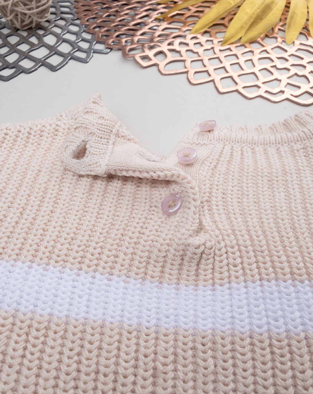Maglia bimbo contone righe bianche/beige