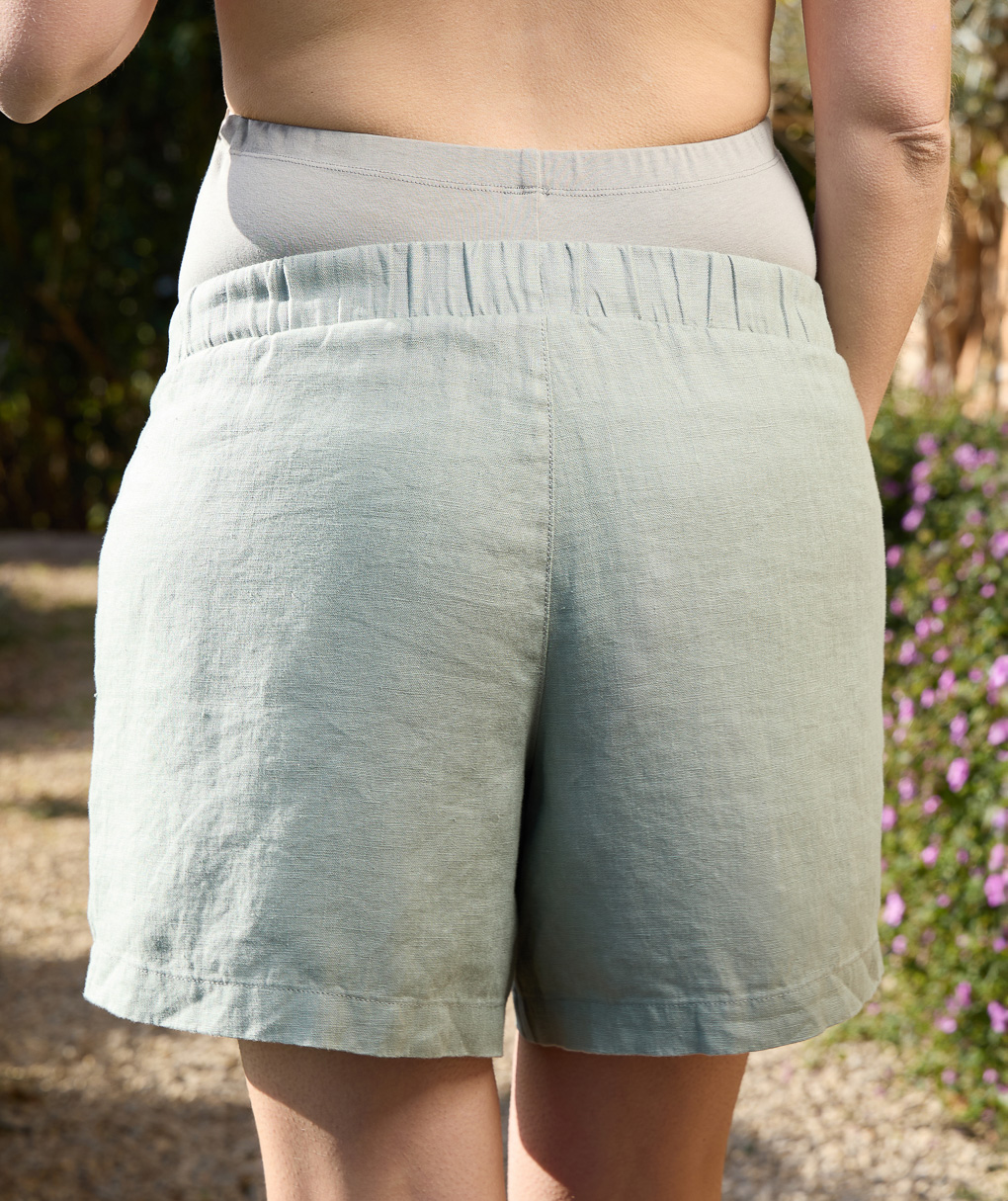 Short premaman in lino con fascia alta in vita