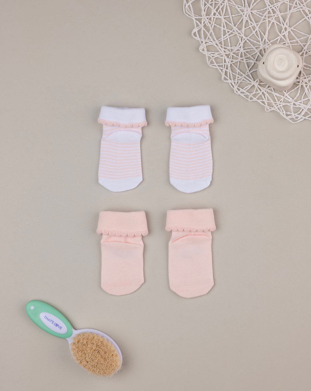 Pack 2 paia di calze in cotone rosa con orsetta e righe