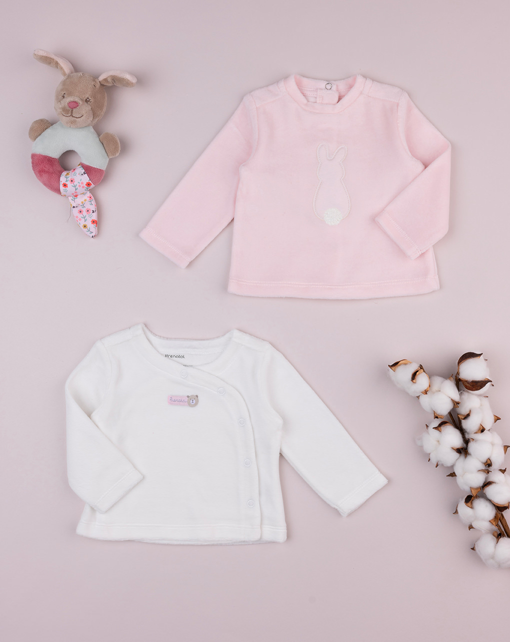 Pack 2 coprifasce in ciniglia panna e rosa con coniglio
