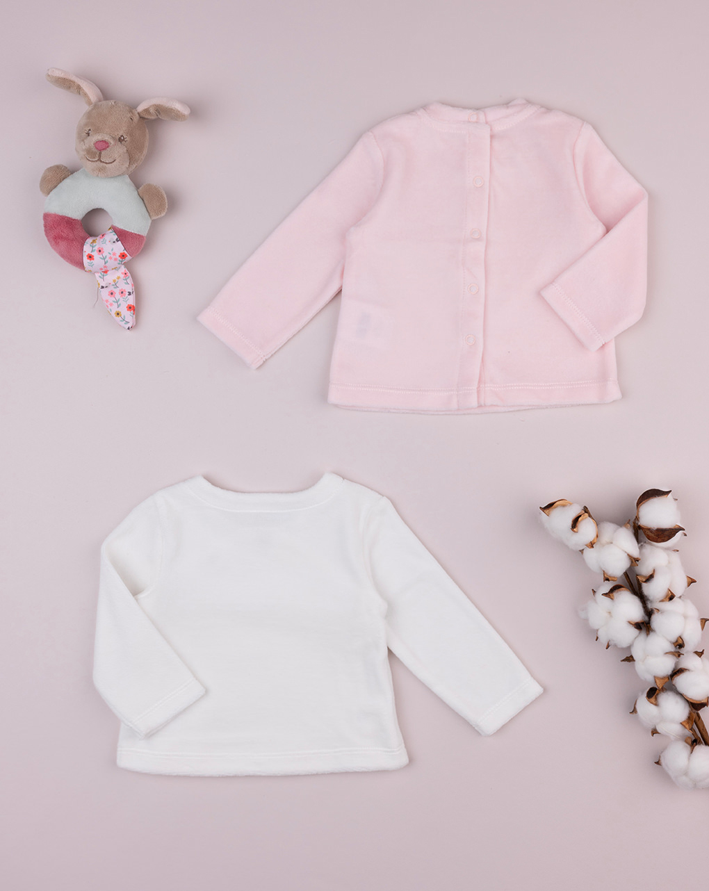 Pack 2 coprifasce in ciniglia panna e rosa con coniglio