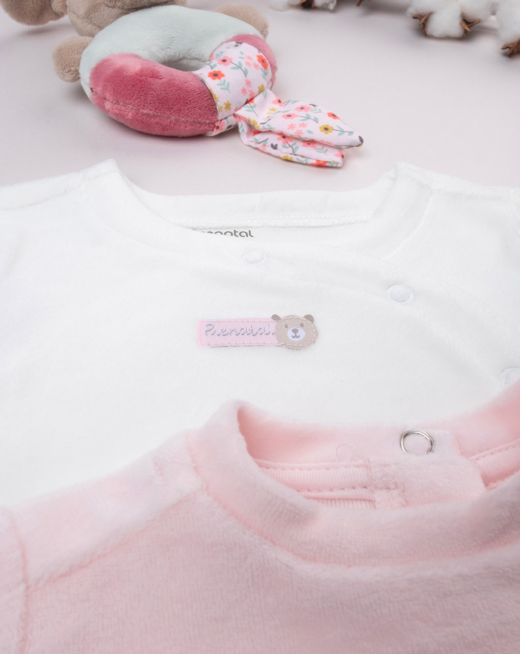 Pack 2 coprifasce in ciniglia panna e rosa con coniglio